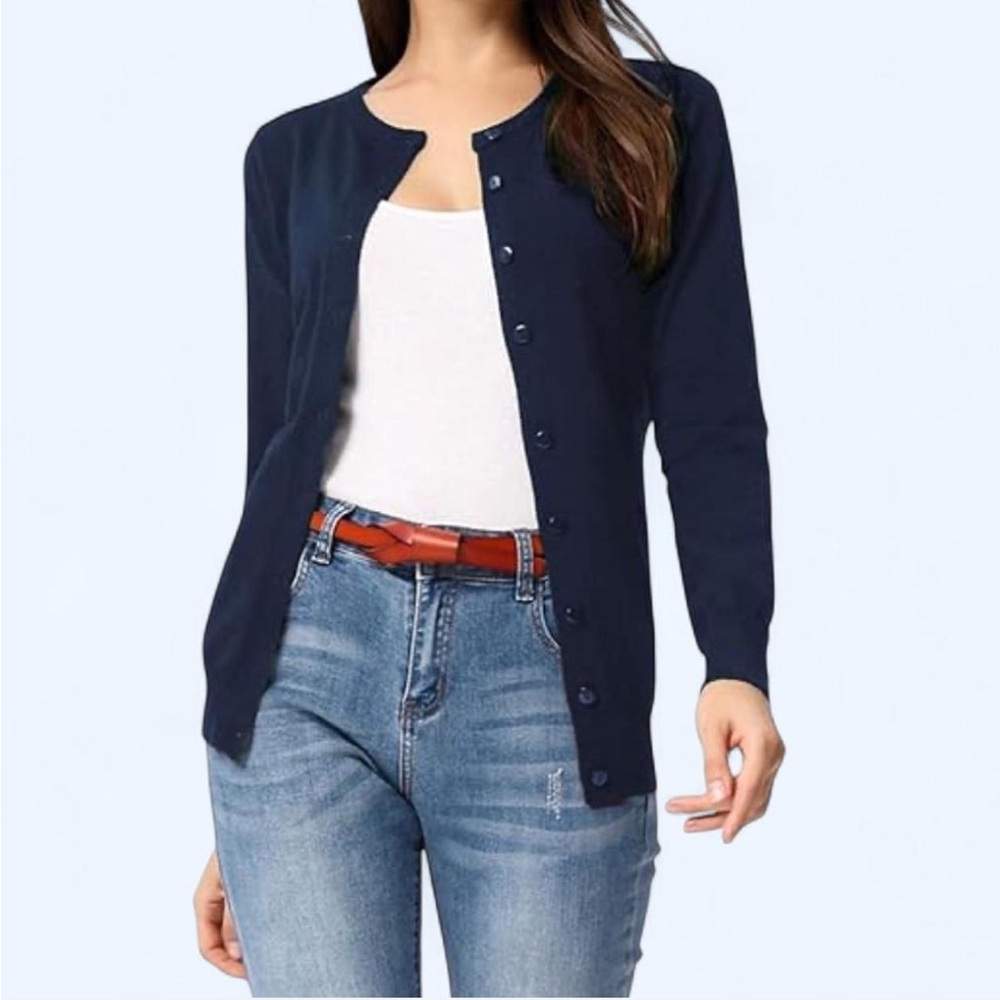 Navy blue ribbed knit cardigan